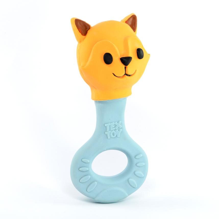 Chocalho Mordedor Textoy Bebê Raposa Laranja E Azul