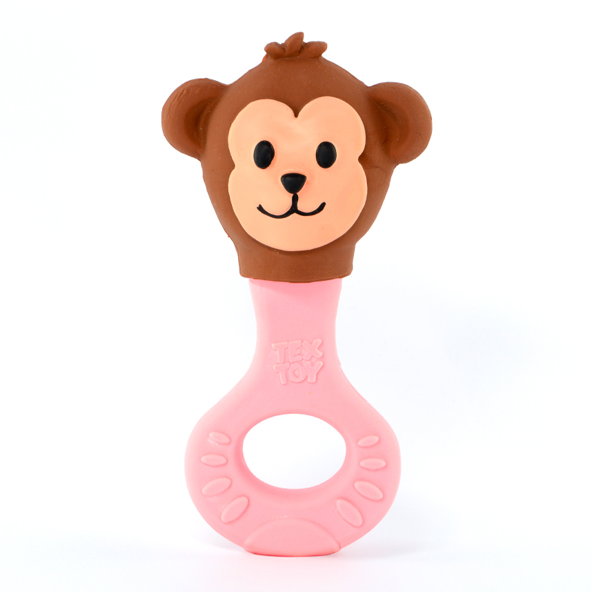 Chocalho Mordedor Textoy Bebê Macaco Marrom E Rosa