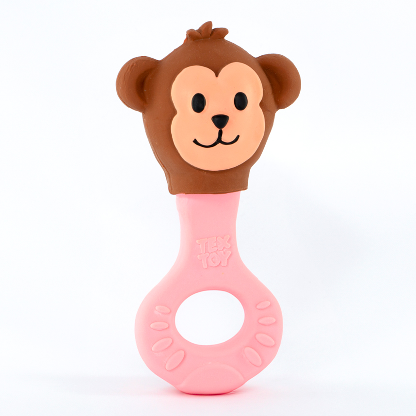 Chocalho Mordedor Textoy Bebê Macaco Marrom E Rosa