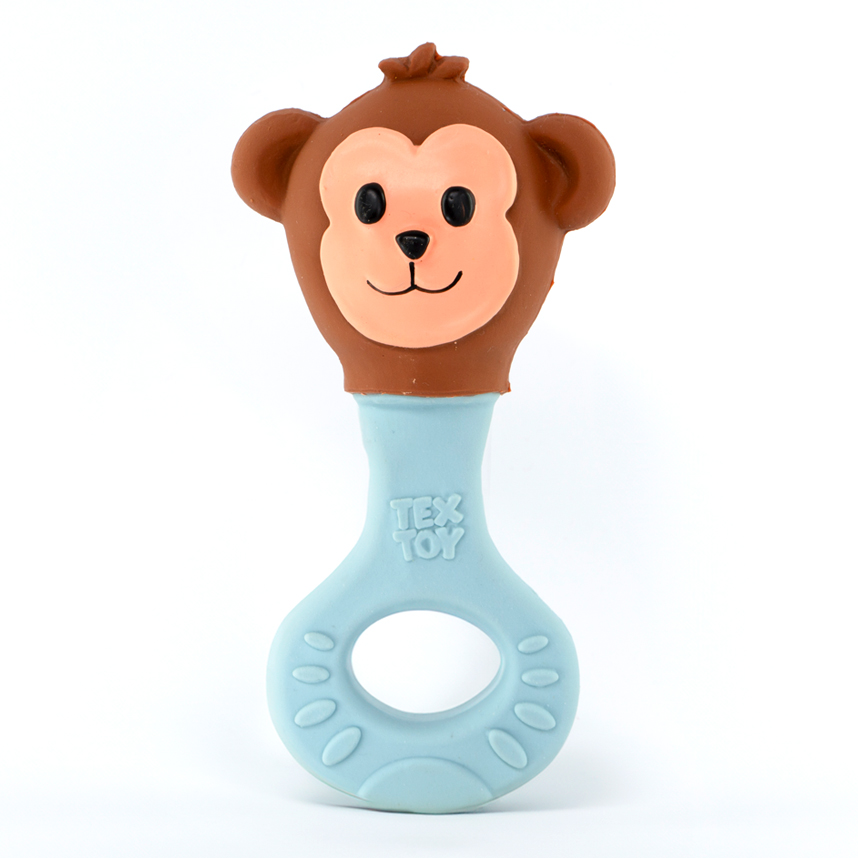 Chocalho Mordedor Textoy Bebê Macaco Marrom E Azul