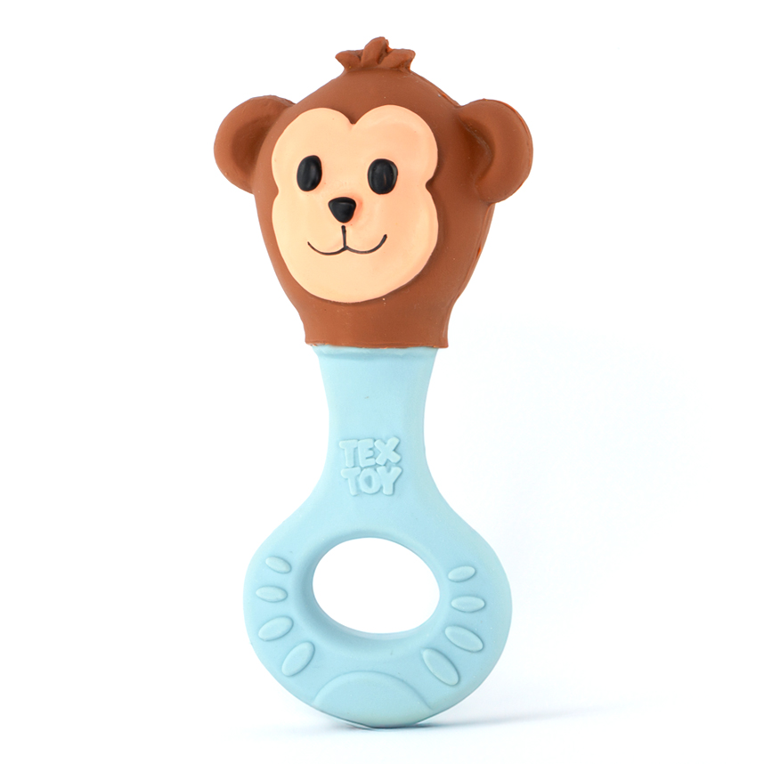 Chocalho Mordedor Textoy Bebê Macaco Marrom E Azul