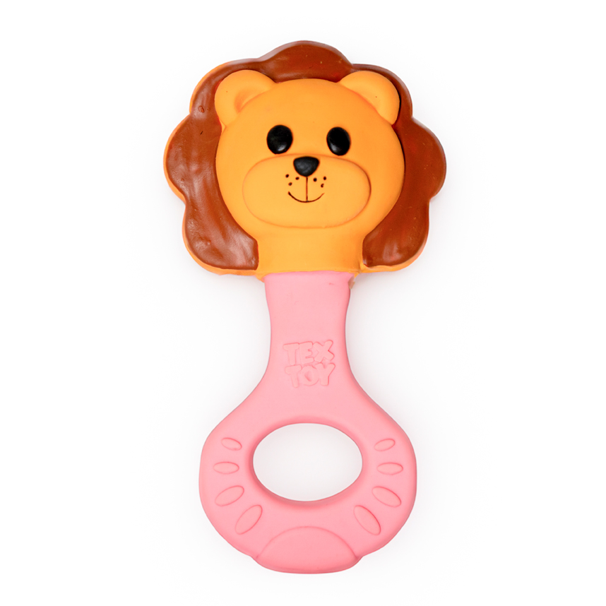 Chocalho Mordedor Textoy Bebê Leão Laranja E Rosa