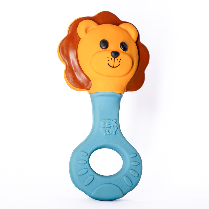 Chocalho Mordedor Textoy Bebê Leão Laranja E Azul
