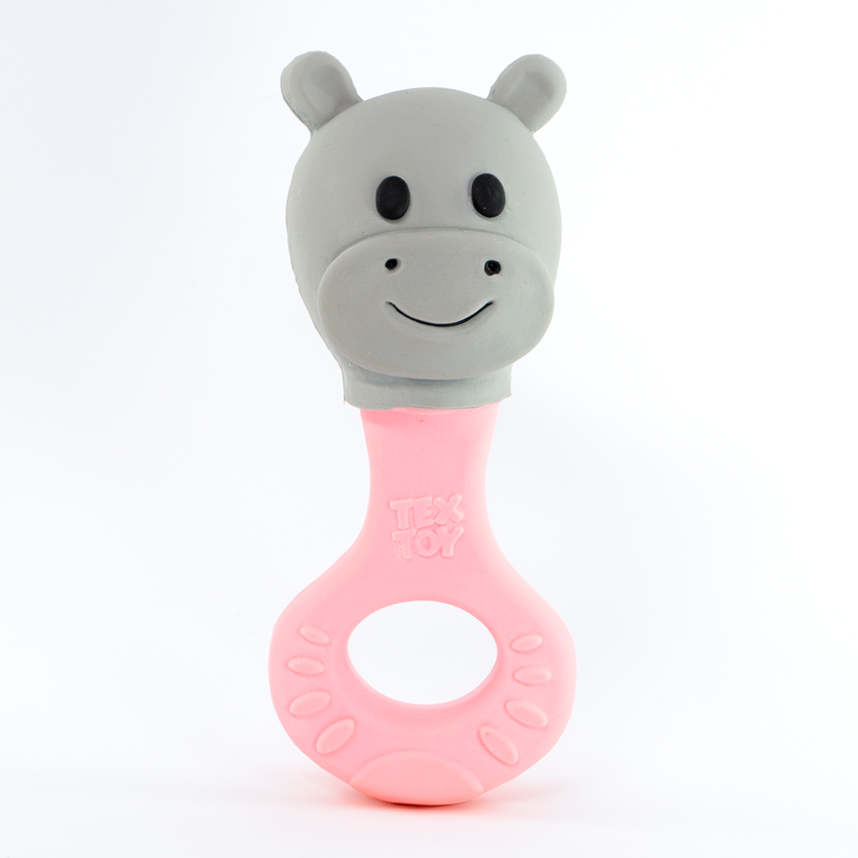 Chocalho Mordedor Textoy Bebê Hipopótamo Rosa
