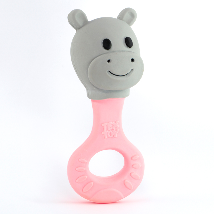Chocalho Mordedor Textoy Bebê Hipopótamo Rosa