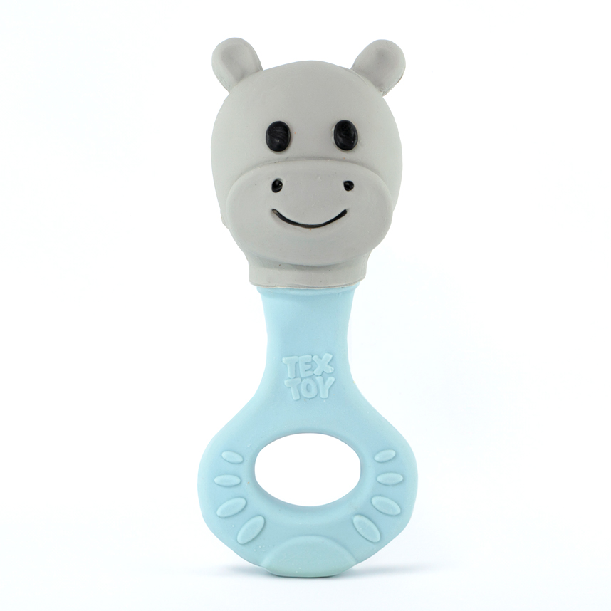 Chocalho Mordedor Textoy Bebê Hipopótamo Azul