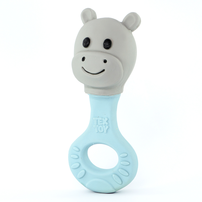Chocalho Mordedor Textoy Bebê Hipopótamo Azul