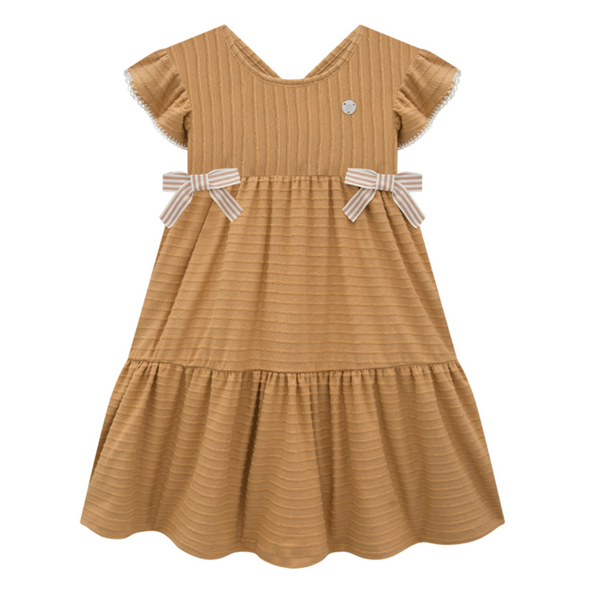 Vestido Infantil Milon Manga Curta Malha Trabalhada E Laço Vestido Infantil Milon Manga Curta Malha Trabalhada E Laço