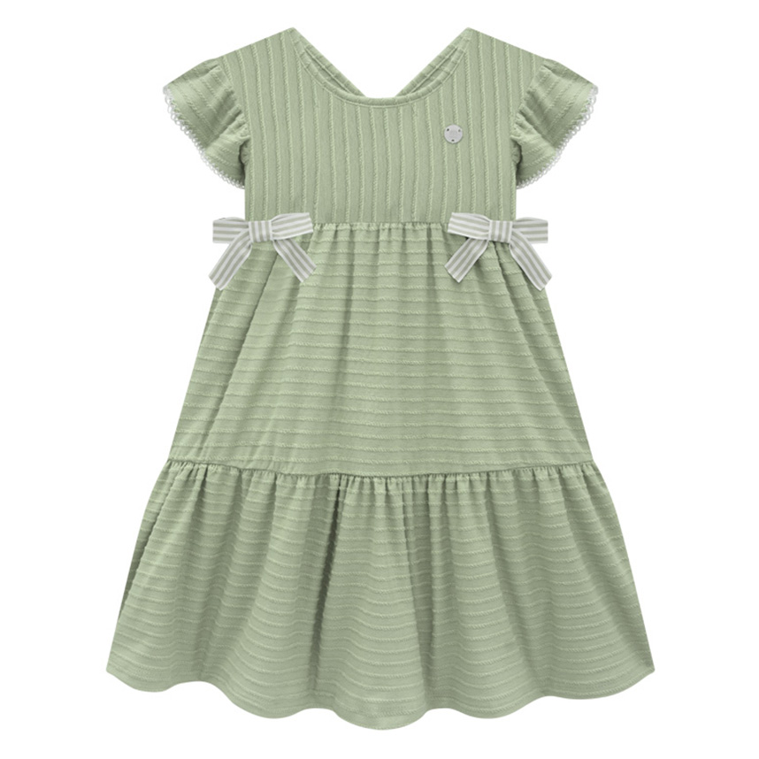 Vestido Infantil Milon Manga Curta Malha Trabalhada E Laço Vestido Infantil Milon Manga Curta Malha Trabalhada E Laço