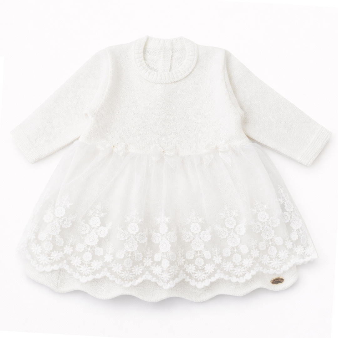 Saída Maternidade Chandra Vestido Tricô E Manta 3 Peças