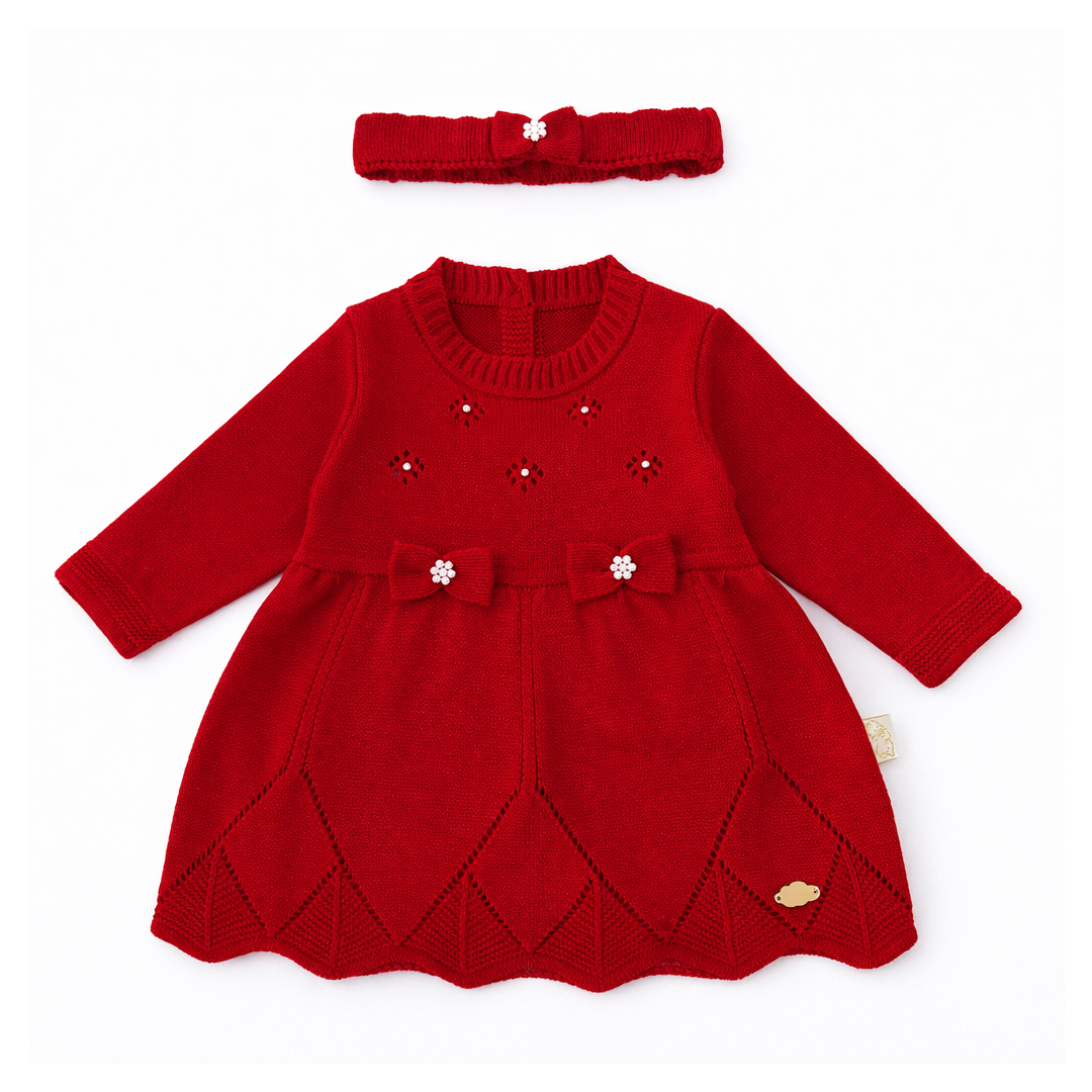 Saída Maternidade Chandra Vestido Tricô E Manta 4 Peças