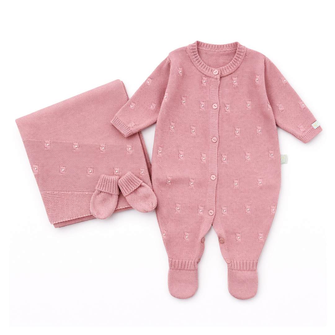 Saída Maternidade Chandra  Tricô Detalhe Pérola 3 Peças