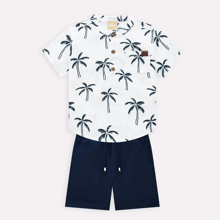 Conjunto Infantil Milon Camisa Coqueiro E Bermuda Linho Conjunto Infantil Milon Camisa Coqueiro E Bermuda Linho