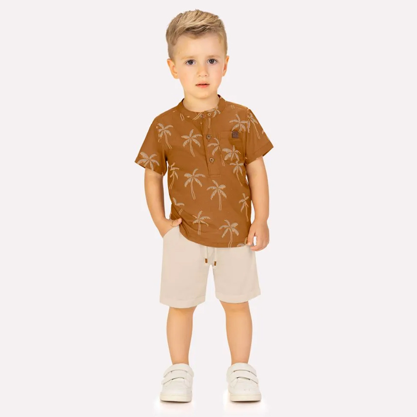 Conjunto Infantil Milon Camisa Coqueiro E Bermuda Linho Conjunto Infantil Milon Camisa Coqueiro E Bermuda Linho