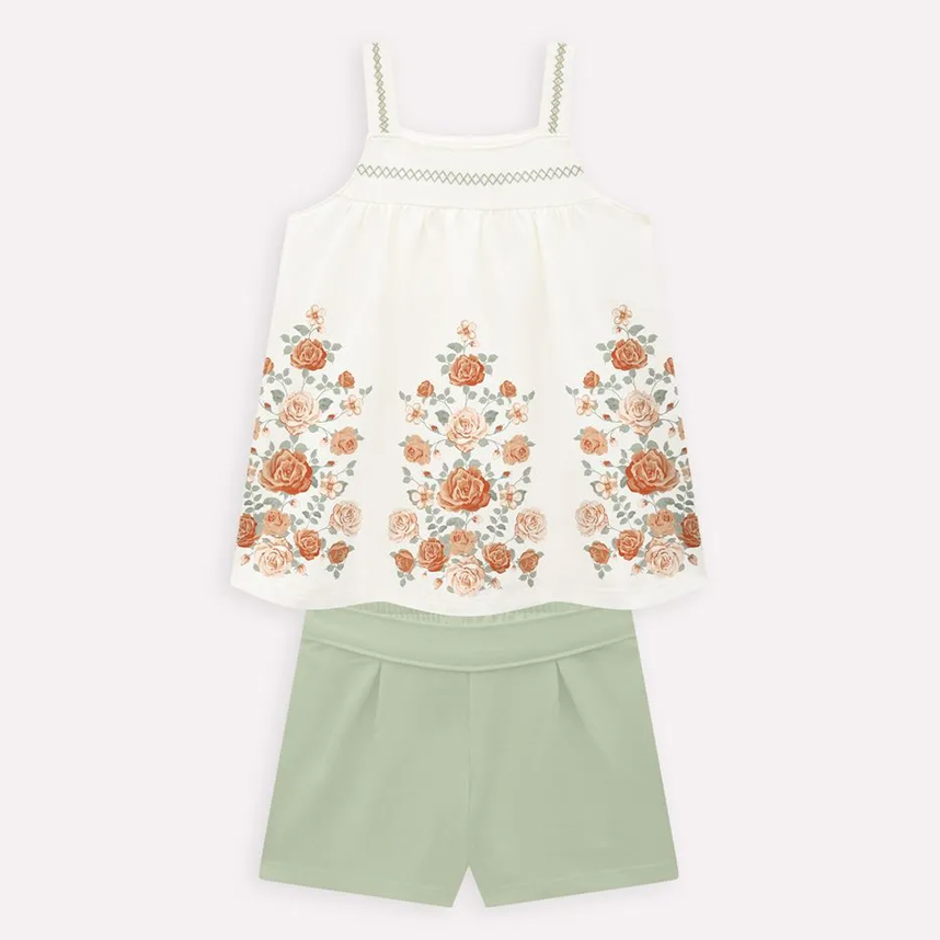 Conjunto Infantil Milon Blusa Cavada Estampa Flores E Short Conjunto Infantil Milon Blusa Cavada Estampa Flores E Short