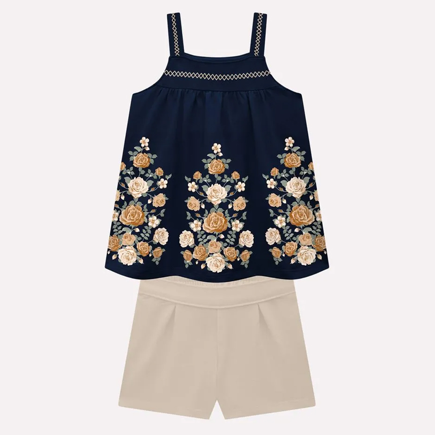 Conjunto Infantil Milon Blusa Cavada Estampa Flores E Short Conjunto Infantil Milon Blusa Cavada Estampa Flores E Short