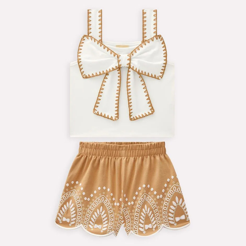 Conjunto Infantil Milon Cropped Laço E Short Cotton