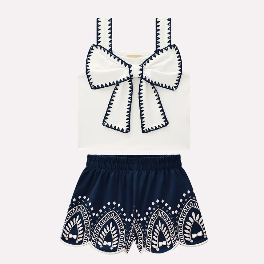 Conjunto Infantil Milon Cropped Laço E Short Cotton