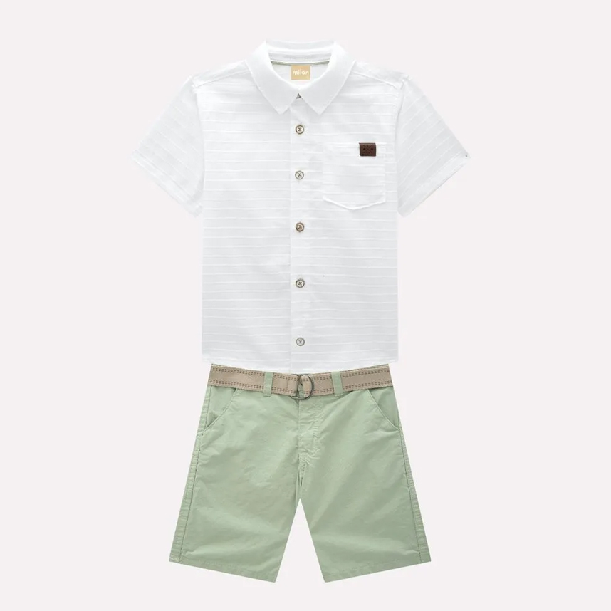Conjunto Juvenil Milon Camisa Com Bolso E Short Sarja Conjunto Juvenil Milon Camisa Com Bolso E Short Sarja