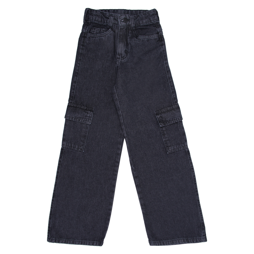 Calça Juvenil Revert jeans Black Wide Leg Cargo