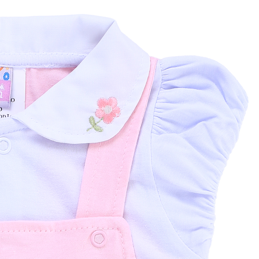 Macacão Curto Bebê Din Don Bordado Urso E Flores Macacão Curto Bebê Din Don Bordado Urso E Flores