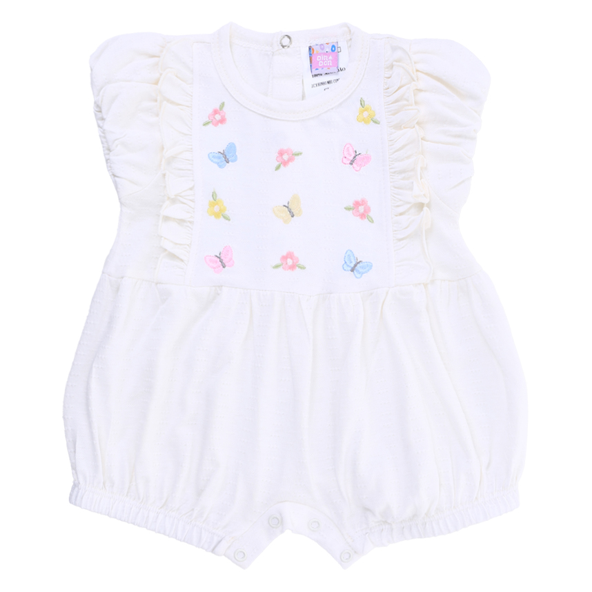 Macacão Curto Bebê Din Don Bordado Borboletas E Flores