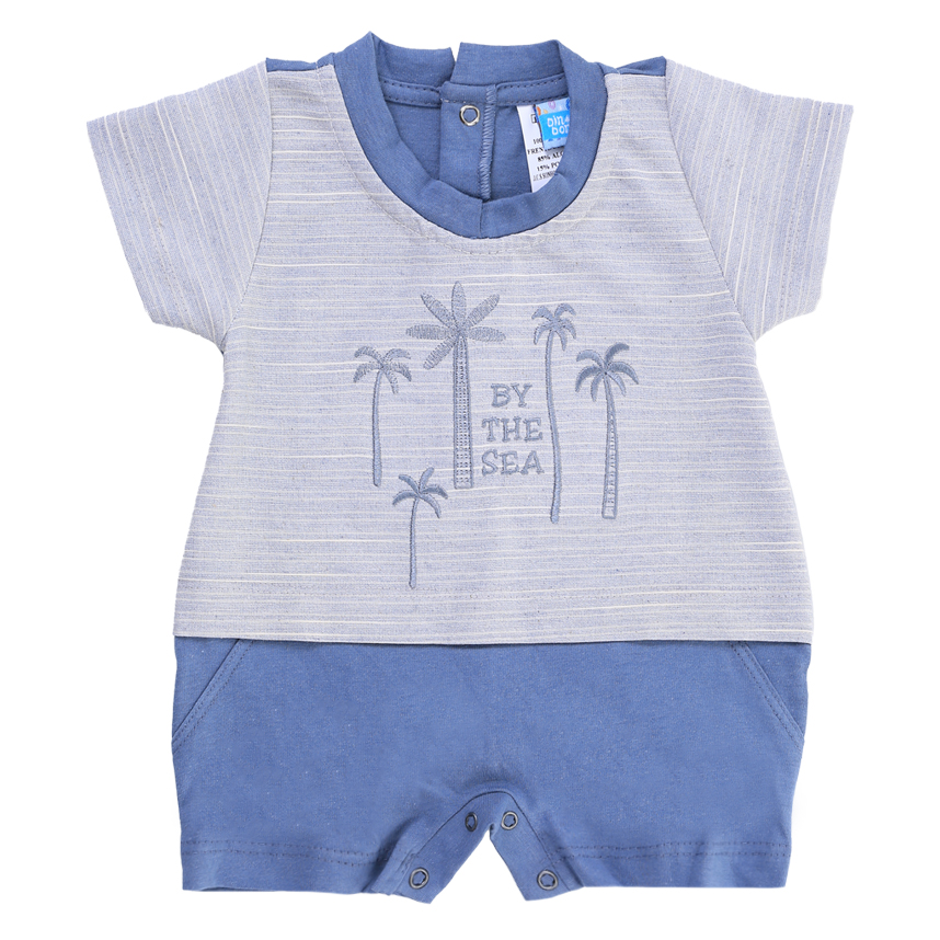 Macacão Curto Bebê Din Don Detalhe Bordado Coqueiro