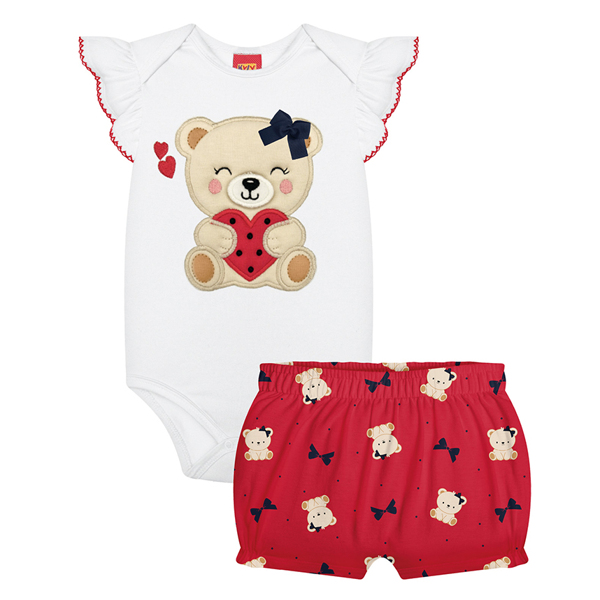 Conjunto Bebê Kyly Body Em Cotton E Short Meia Malha Ursinha Conjunto Bebê Kyly Body Em Cotton E Short Meia Malha Ursinha