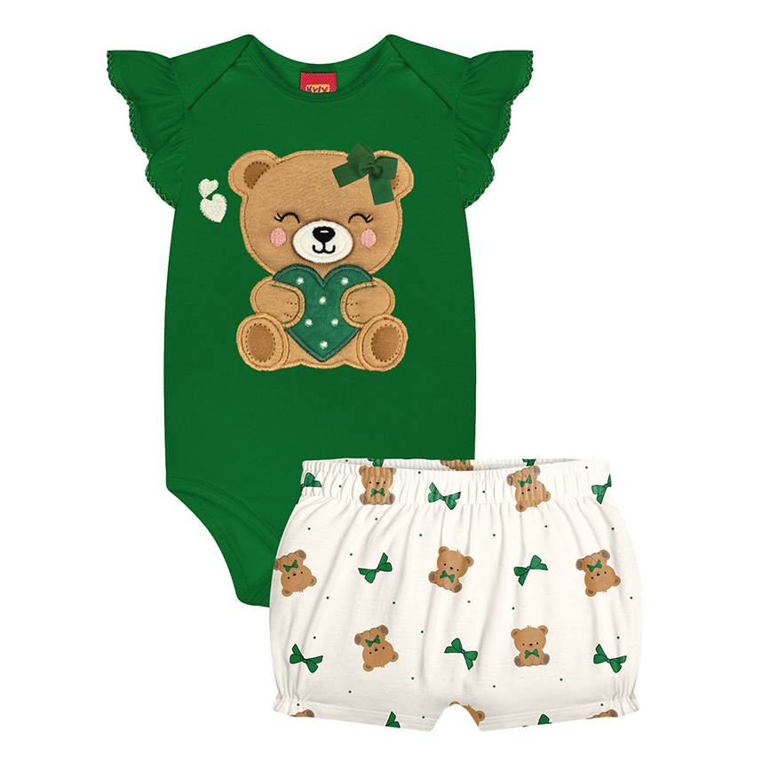 Conjunto Bebê Kyly Body Em Cotton E Short Meia Malha Ursinha Conjunto Bebê Kyly Body Em Cotton E Short Meia Malha Ursinha