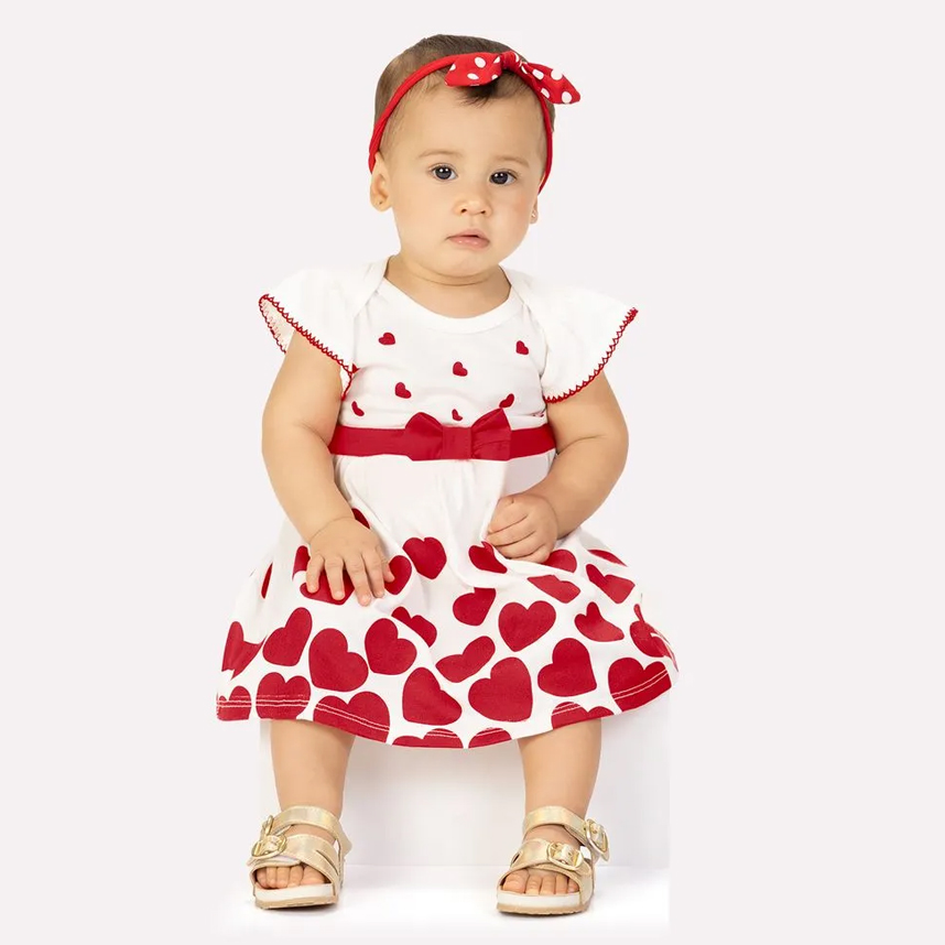 Vestido Bebê Kyly Em Meia Malha Estampa Coração