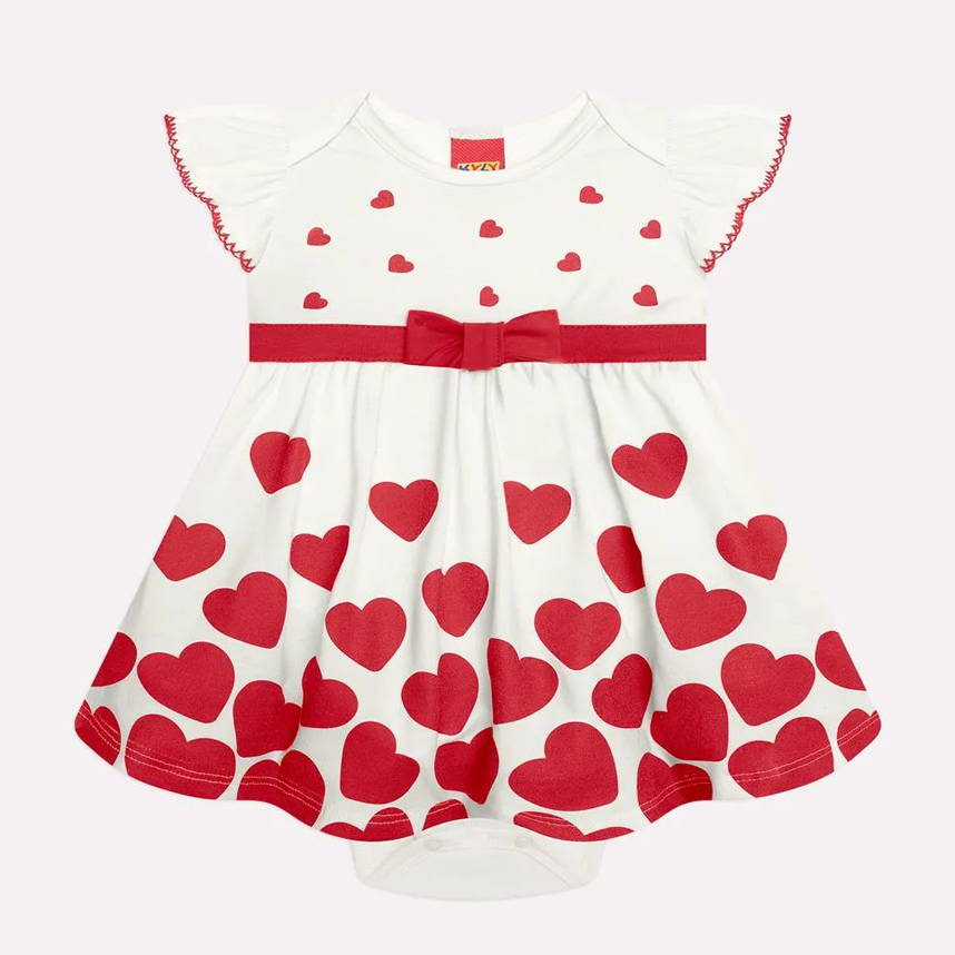Vestido Bebê Kyly Em Meia Malha Estampa Coração