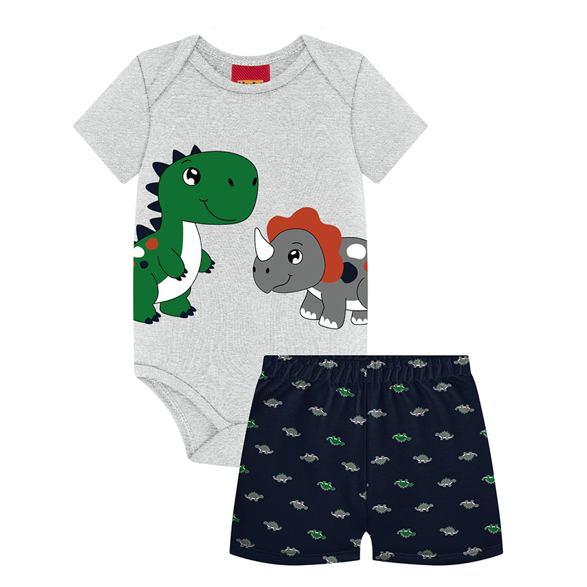 Conjunto Bebê Kyly Body E Bermuda Estampa Dinossauro Conjunto Bebê Kyly Body E Bermuda Estampa Dinossauro