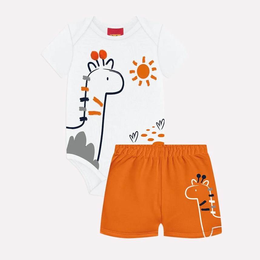 Conjunto Bebê Kyly Body E Bermuda Estampa Girafa