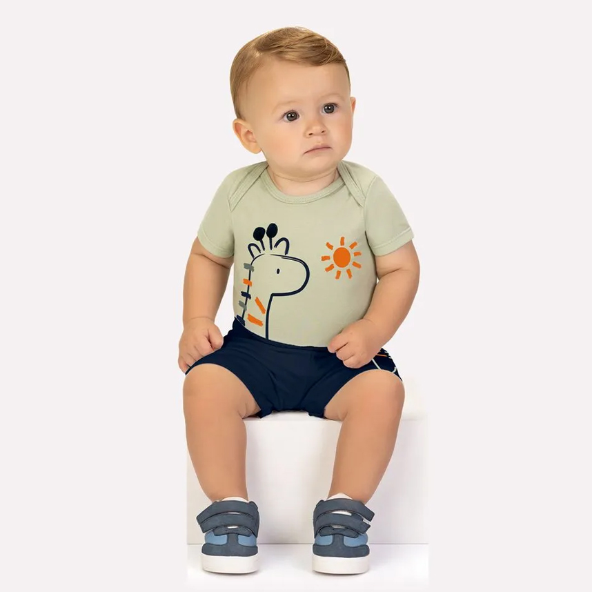 Conjunto Bebê Kyly Body E Bermuda Estampa Girafa