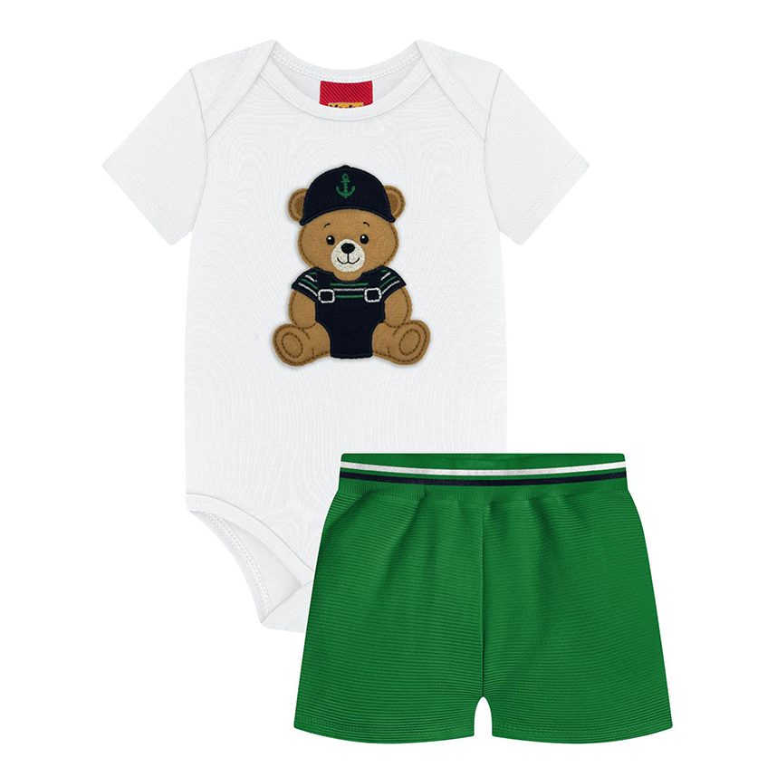 Conjunto Bebê Kyly Body E Bermuda Estampa Ursinho Conjunto Bebê Kyly Body E Bermuda Estampa Ursinho
