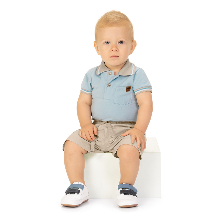 Conjunto Bebê Milon Body Gola Polo Em Cotton E Bermuda
