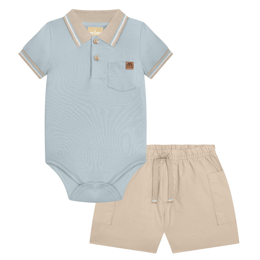 Conjunto Bebê Milon Body Gola Polo Em Cotton E Bermuda