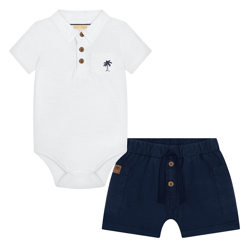 Conjunto Bebê Milon Body Estampa Coqueiro E Bermuda Sarja