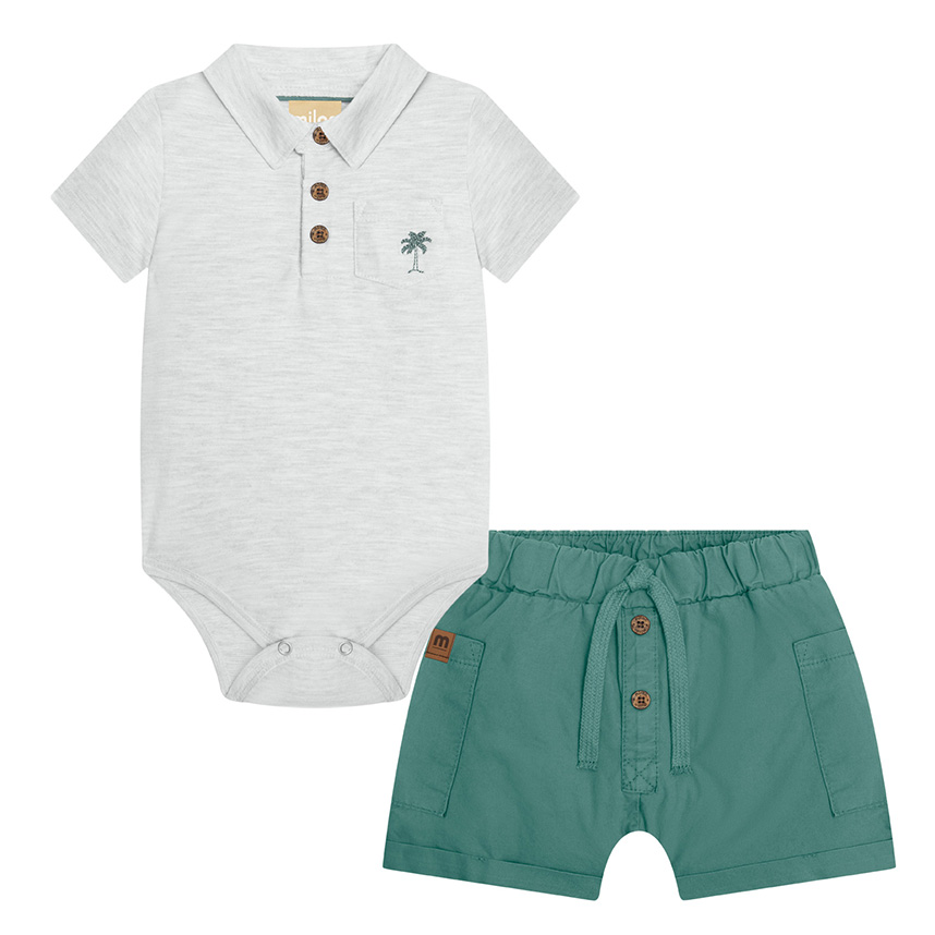 Conjunto Bebê Milon Body Estampa Coqueiro E Bermuda Sarja