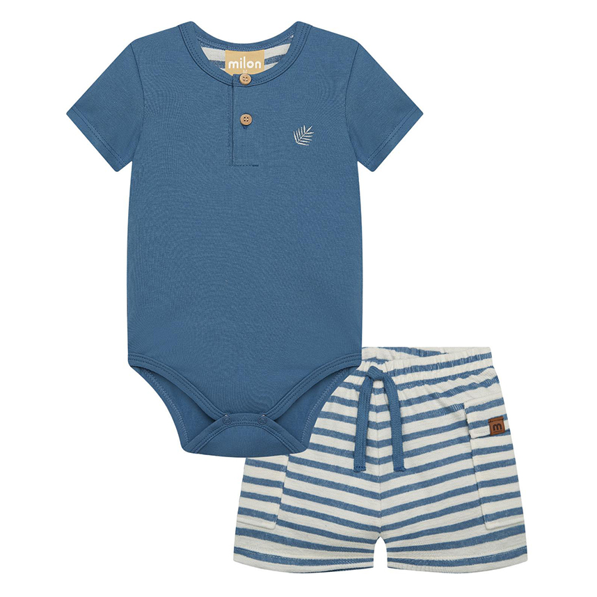 Conjunto Bebê Milon Body Cotton E Bermuda Malha Fio Tinto