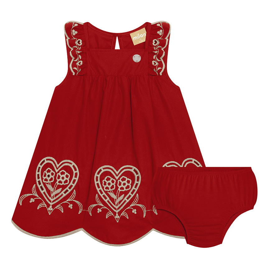 Vestido Bebê Milon E Calcinha Em Tricoline Bordado Vestido Bebê Milon E Calcinha Em Tricoline Bordado