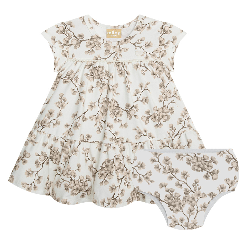 Vestido Bebê Milon E Calcinha Estampa Floral Em Cotton Vestido Bebê Milon E Calcinha Estampa Floral Em Cotton