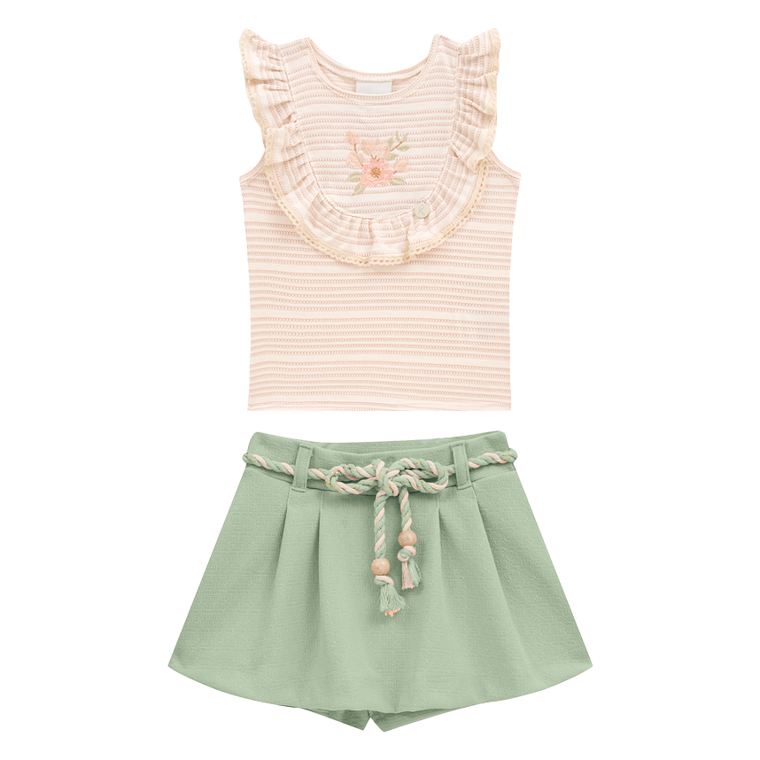 Conjunto Infantil Kiki Blusa Manga Curta Babado E Short Saia Conjunto Infantil Kiki Blusa Manga Curta Babado E Short Saia