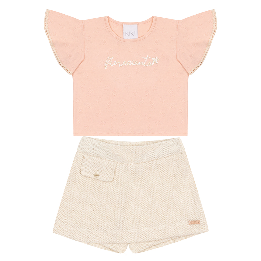 Conjunto Infantil Kiki Blusa Manga Curta Bordado E Short Saia Conjunto Infantil Kiki Blusa Manga Curta Bordado E Short Saia