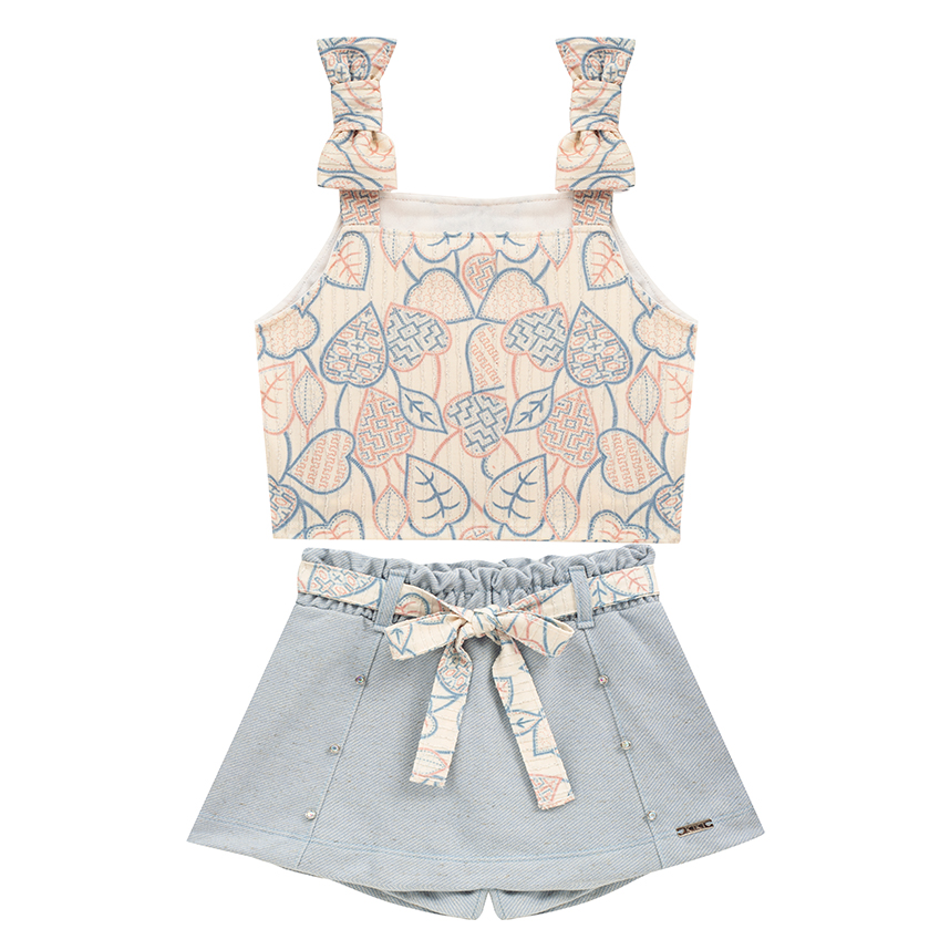 Conjunto Infantil Kiki Blusa Alcinha Estampada E Short Saia