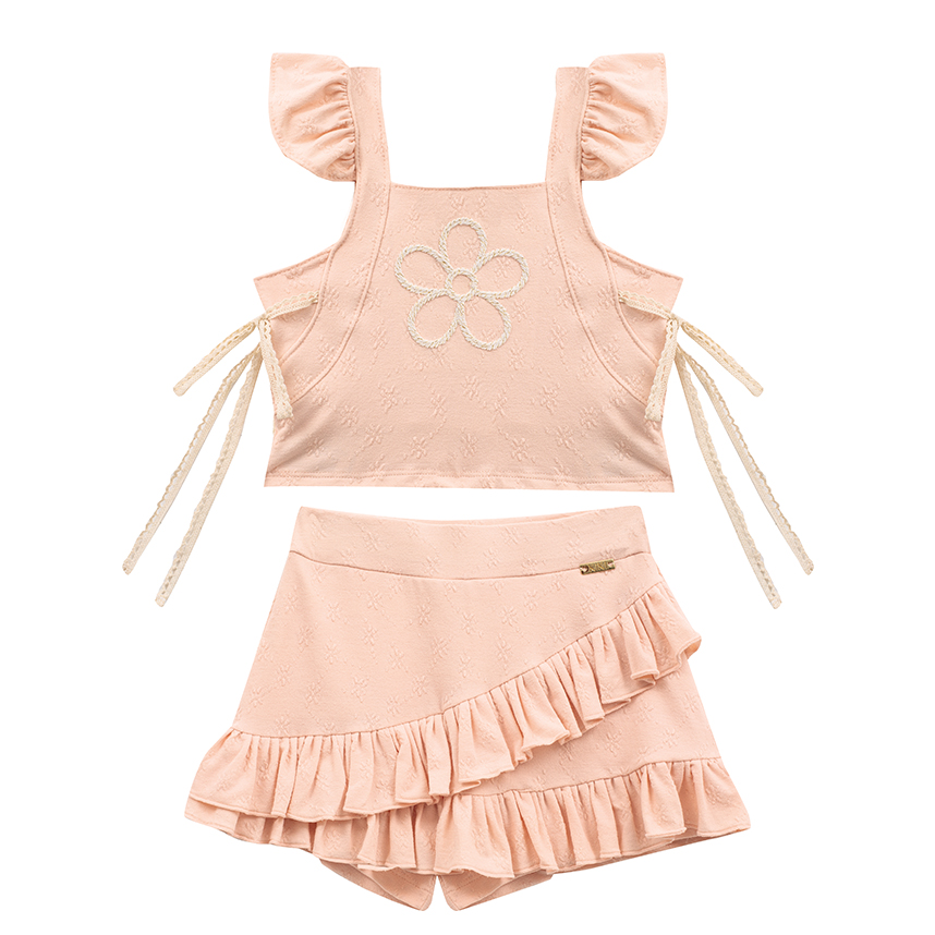Conjunto Infantil Kiki Blusa Alcinha Bordada E Short Saia Conjunto Infantil Kiki Blusa Alcinha Bordada E Short Saia