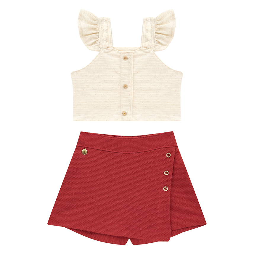 Conjunto Infantil Kiki Blusa Alcinha Babado E Short Saia Conjunto Infantil Kiki Blusa Alcinha Babado E Short Saia