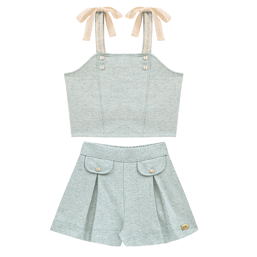 Conjunto Infantil Kiki Blusa Alcinha E Short Pregas Conjunto Infantil Kiki Blusa Alcinha E Short Pregas