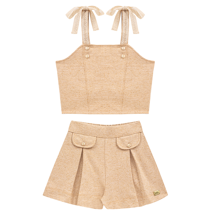 Conjunto Infantil Kiki Blusa Alcinha E Short Pregas Conjunto Infantil Kiki Blusa Alcinha E Short Pregas