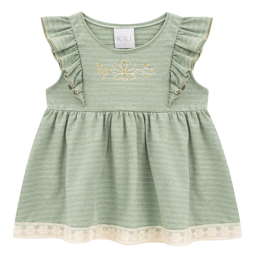 Conjunto Infantil Kiki Blusa Bordado Flor Com Babado E Short Conjunto Infantil Kiki Blusa Bordado Flor Com Babado E Short